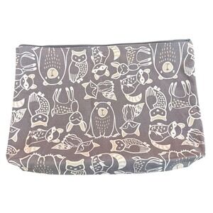 Thirty One Pouch Cosmetic Bag Woodland Animals Bear Fox Owl Print Zipper Closure